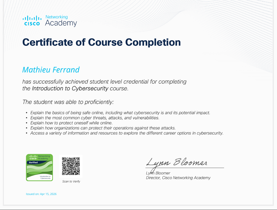 Cisco Introduction to Cybersecurity